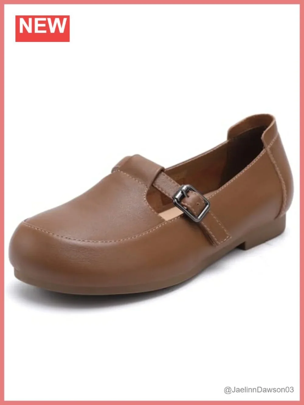 Leather Round Toe Buckle Flats Women Slip-On Dressy Work Shoes